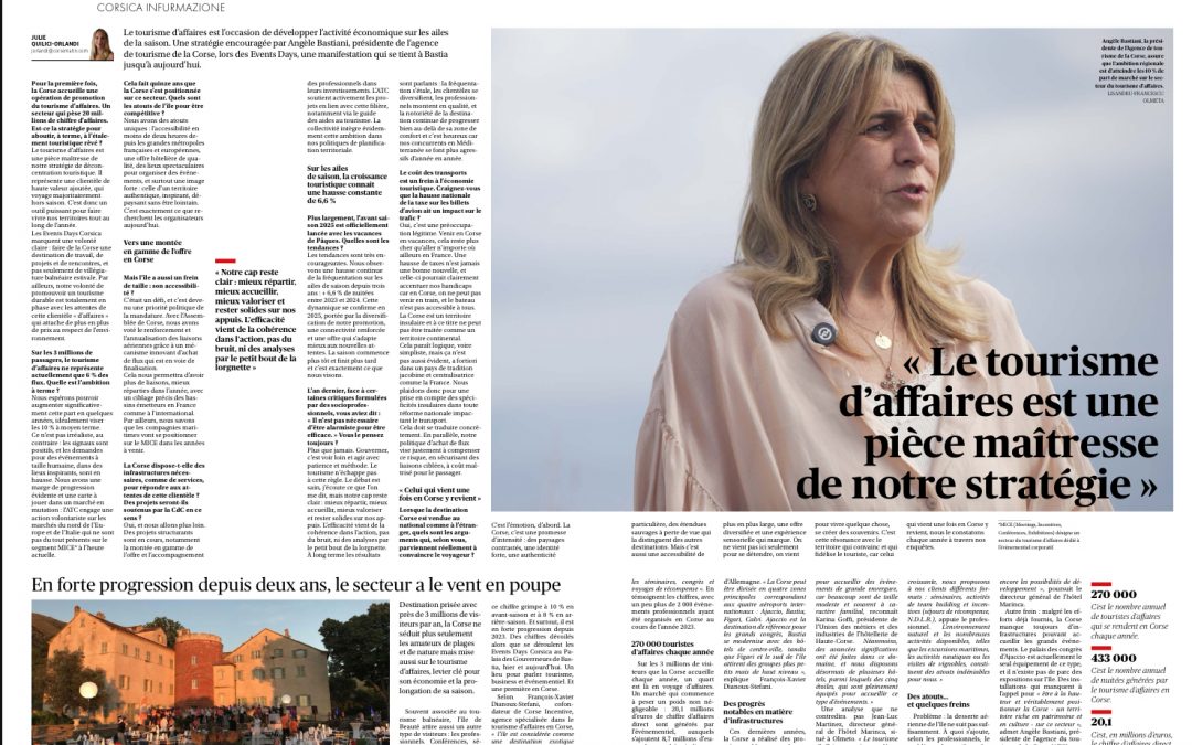 Corse-Matin : « Le tourisme d’affaires est une pièce maitresse de notre stratégie »