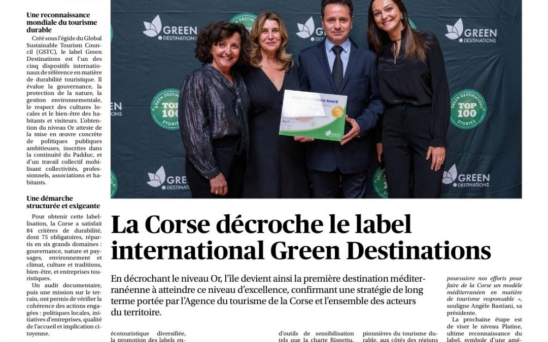 Corse-Matin « La Corse décroche le label international Green Destinations »